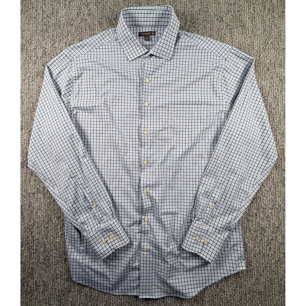 Peter Millar Button Down Men Large Blue Check Summer Comfort MS18EW101SL
